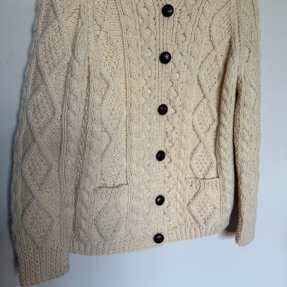 Irish Fisherman Vintage Handknit Cardigan Sweater Small Cable Knit 90s Cabin - Picture 4 of 7